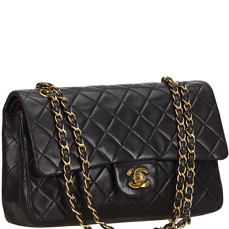 

Chanel Black Lambskin Leather Double Flap Bag