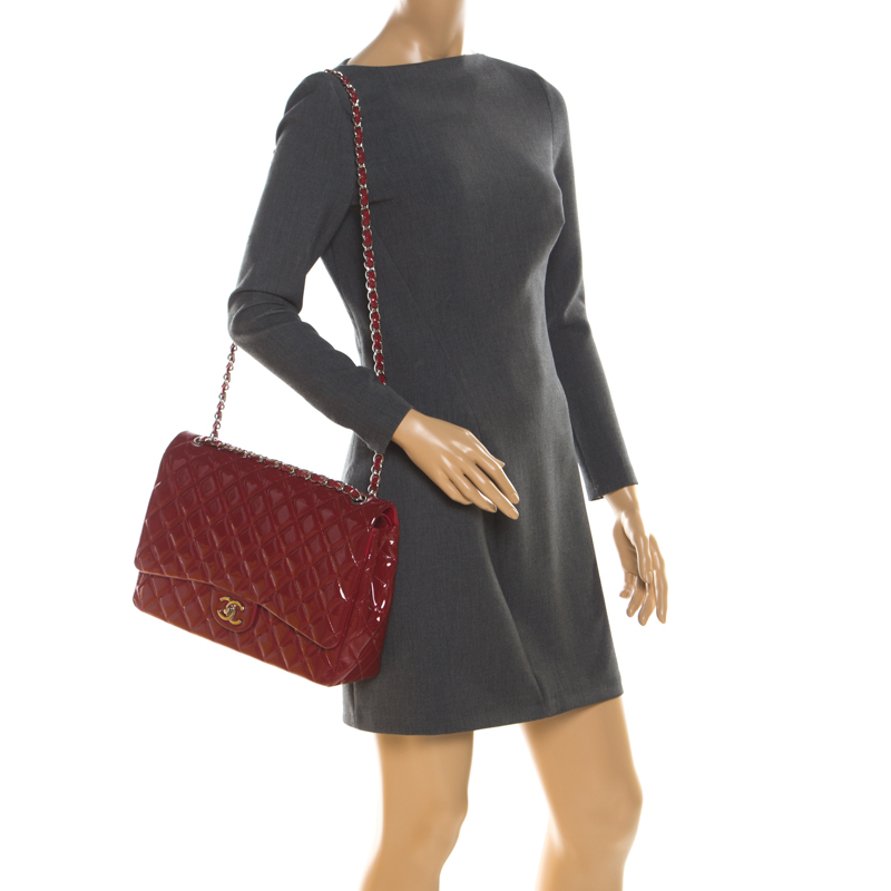 

Chanel Red Quilted Patent Leather Maxi Classic Double Flap Bag