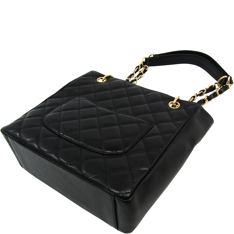 

Chanel Black Quilted Caviar Leather Petite Shopping Tote