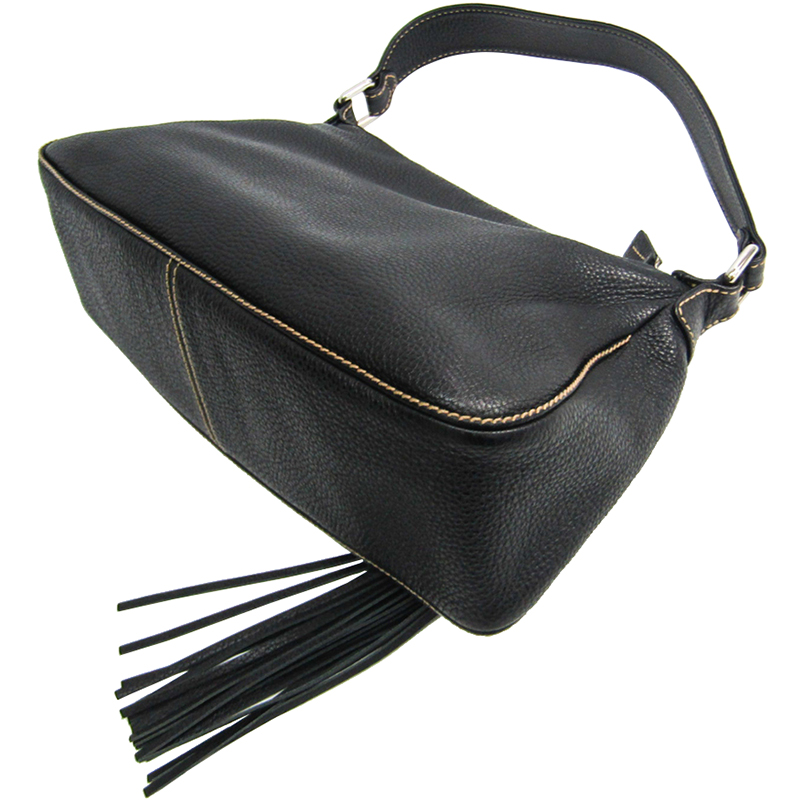 

Chanel Black Embossed Leather Fringe Tassel Shoulder Bag