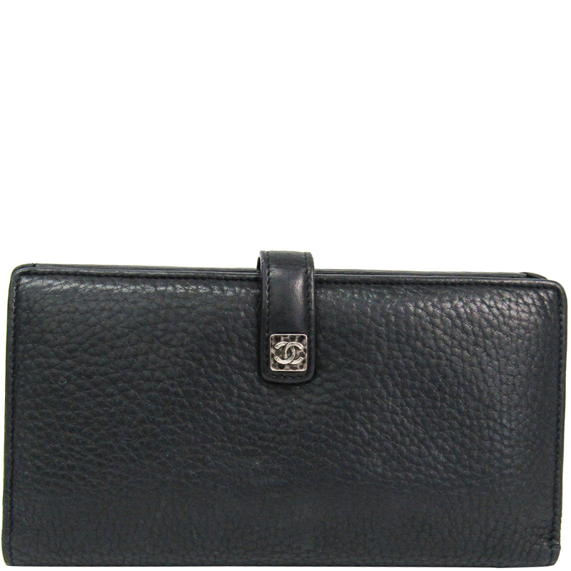 Pre Owned Chanel Black Leather Long Bifold Wallet