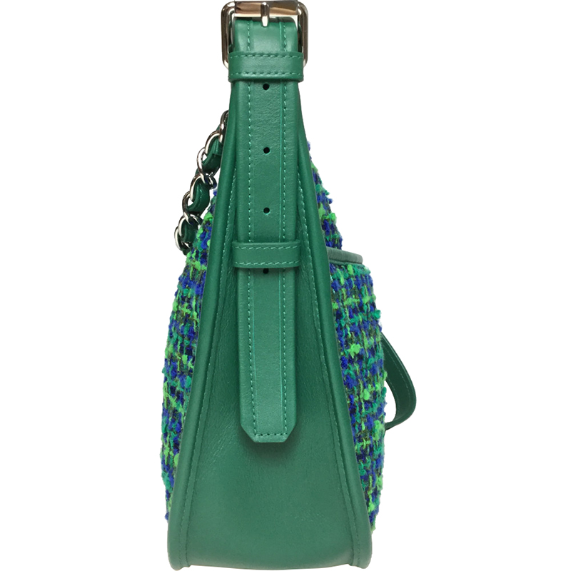 

Chanel Green Leather Tweed Shoulder Bag, Blue