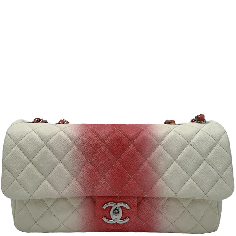 مملوكة مسبقًا Chanel White/Red Quilted Caviar Leather Jumbo Ombre Single Flap Bag