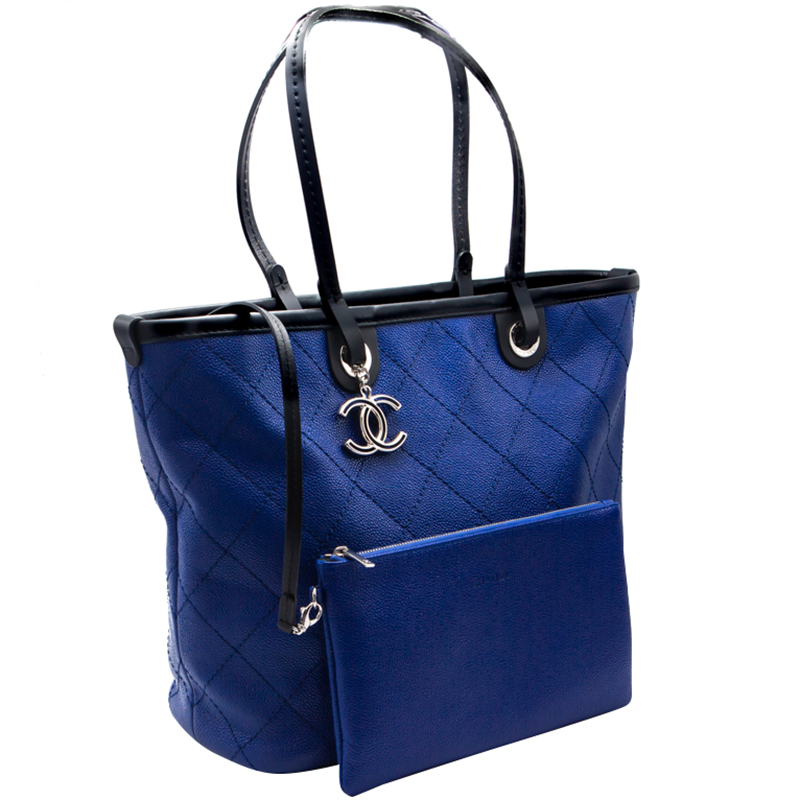 

Chanel Blue Quilted Caviar Leather  Fever Tote