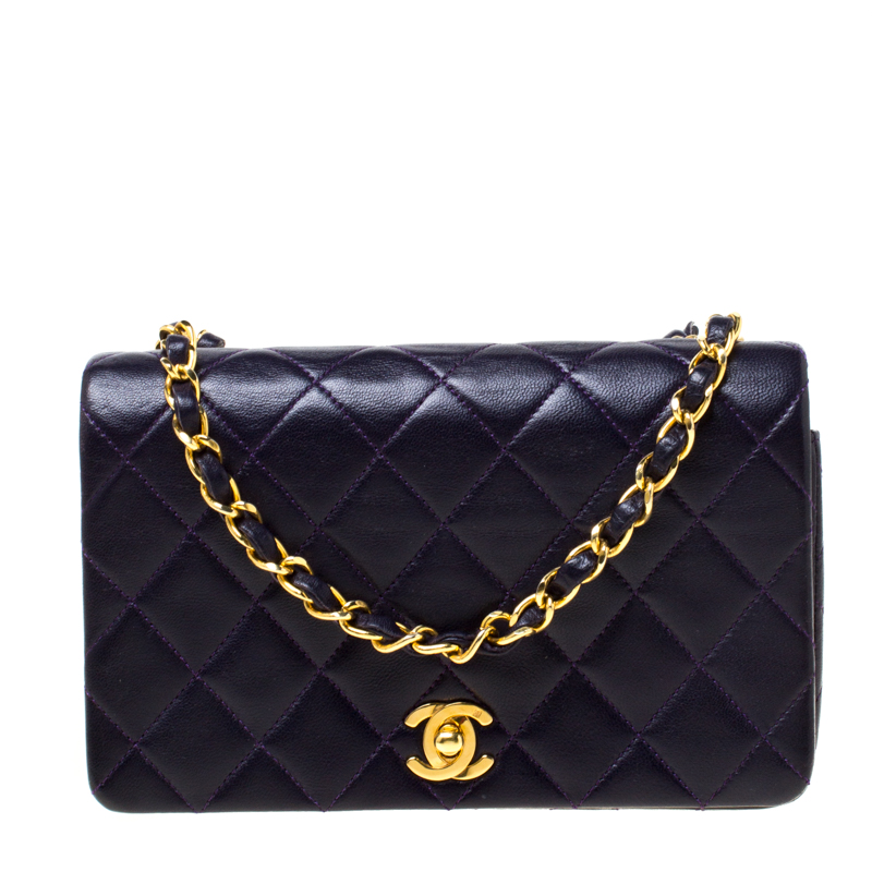 Chanel Purple Quilted Leather Vintage Flap Shoulder Bag