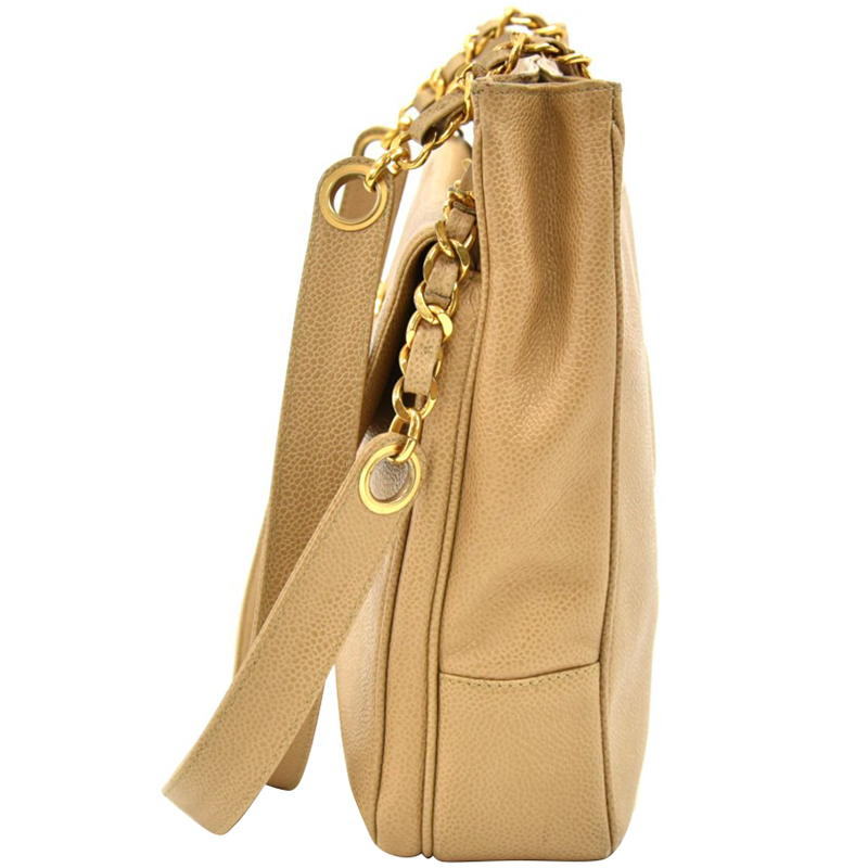 

Chanel Beige Caviar Leather Front Flap  Shoulder Bag