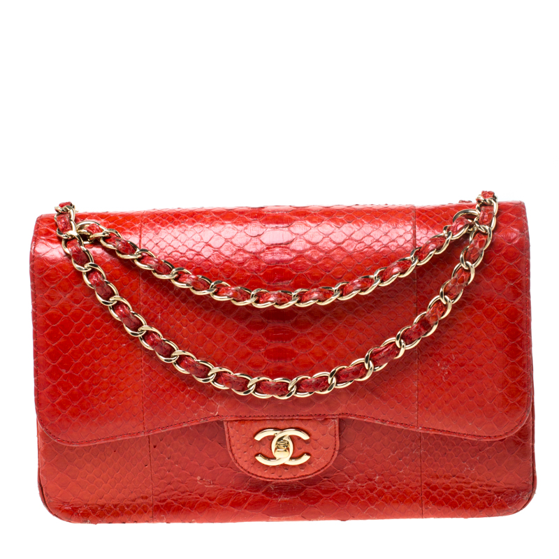 chanel red snakeskin bag