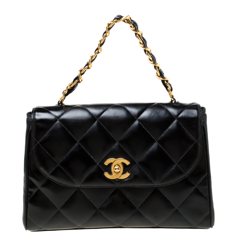 Pre Owned Chanel Black Quilted Leather CC Flap Double Chain Bag