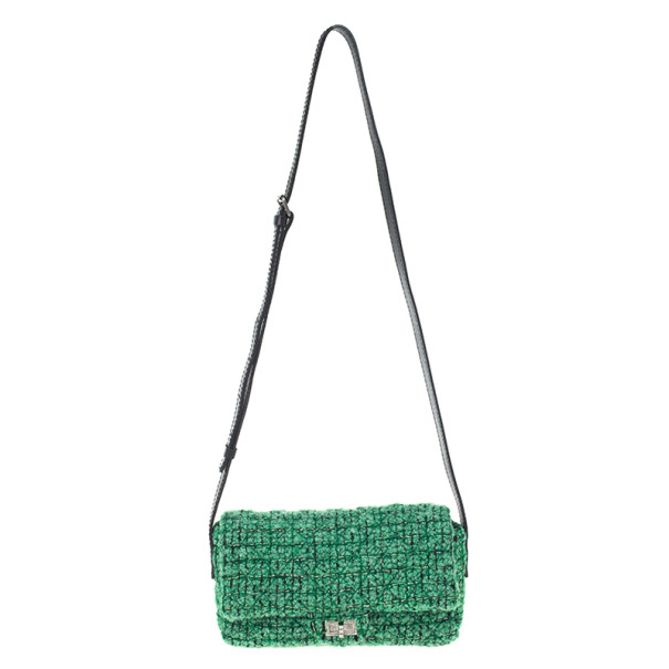 chanel green tweed bag