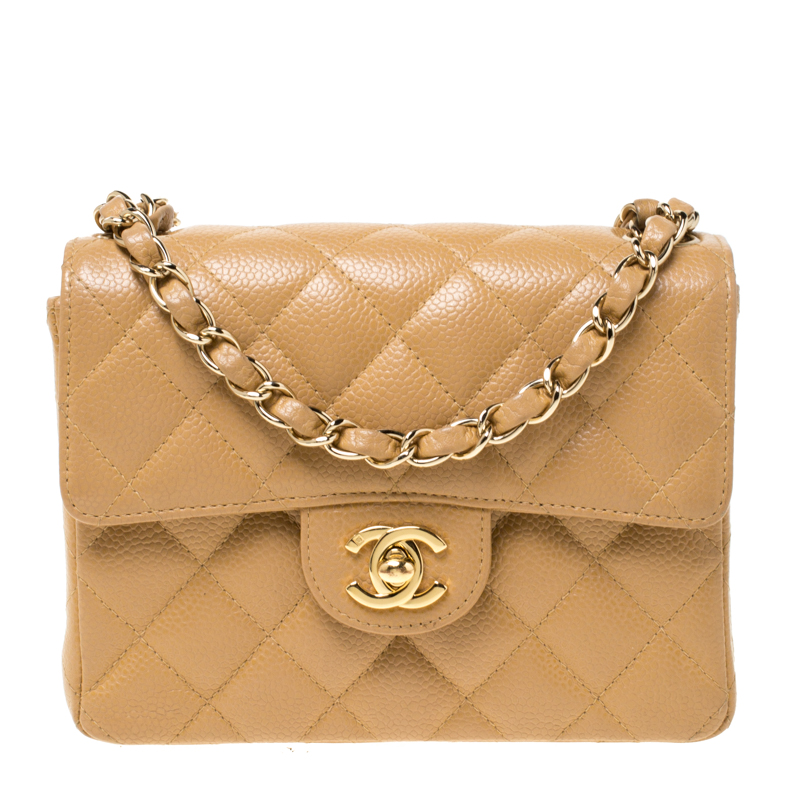 Chanel Beige Quilted Leather Mini Square Classic Flap Bag