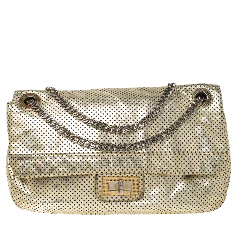 Chanel Gold Drill Perforated Leather 2.55 Reissue Classic Flap Bag ...