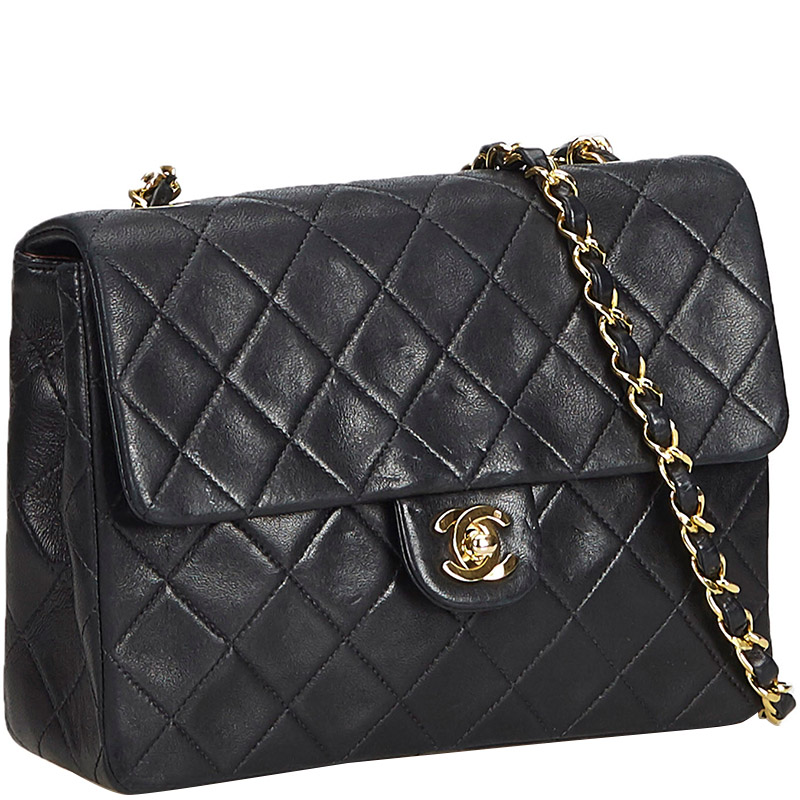 

Chanel Black Lambskin Leather Classic Mini Single Flap Bag