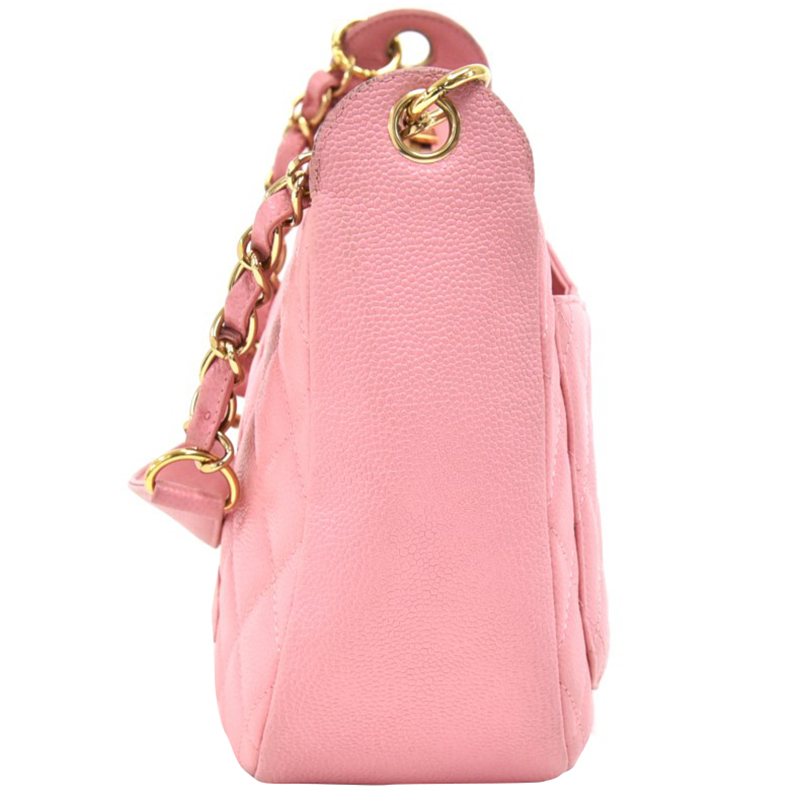 

Chanel Pink Quilted Caviar Leather CC Logo Chain Hobo Bag