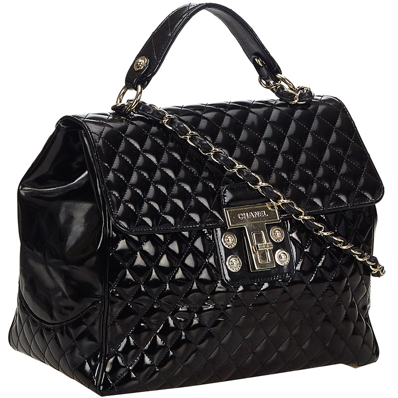 

Chanel Black Quilted Patent Leather Top Handle Bag