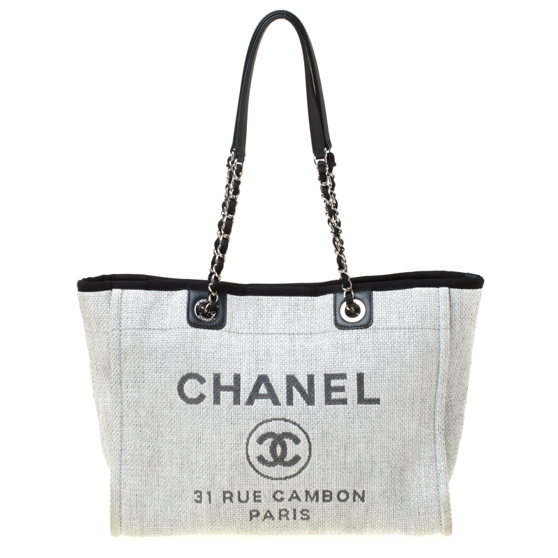 Chanel Grey Canvas and Leather Medium Deauville Shopper Tote Chanel