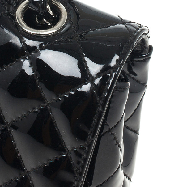 Chanel Black Patent Quilted Secret Label Medium Flap Bag