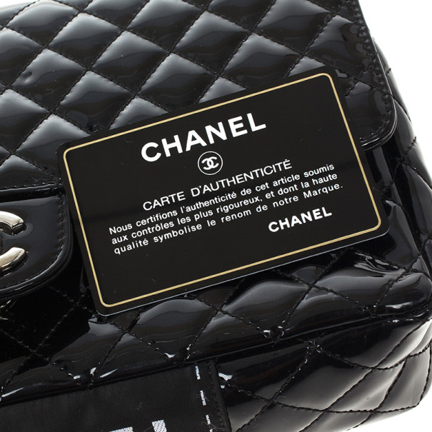 Chanel Black Patent Quilted Secret Label Medium Flap Bag