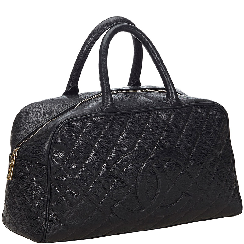 Chanel Black Caviarskin Leather Bowling Bag