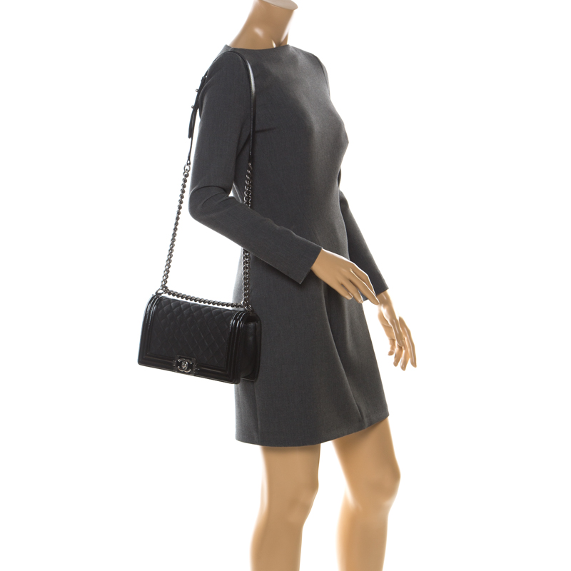 

Chanel Black Quilted Patent and Leather Medium Boy Flap Bag