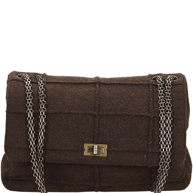 Pre Owned Chanel Brown Wool Reissue 225 Chain Flap Bag