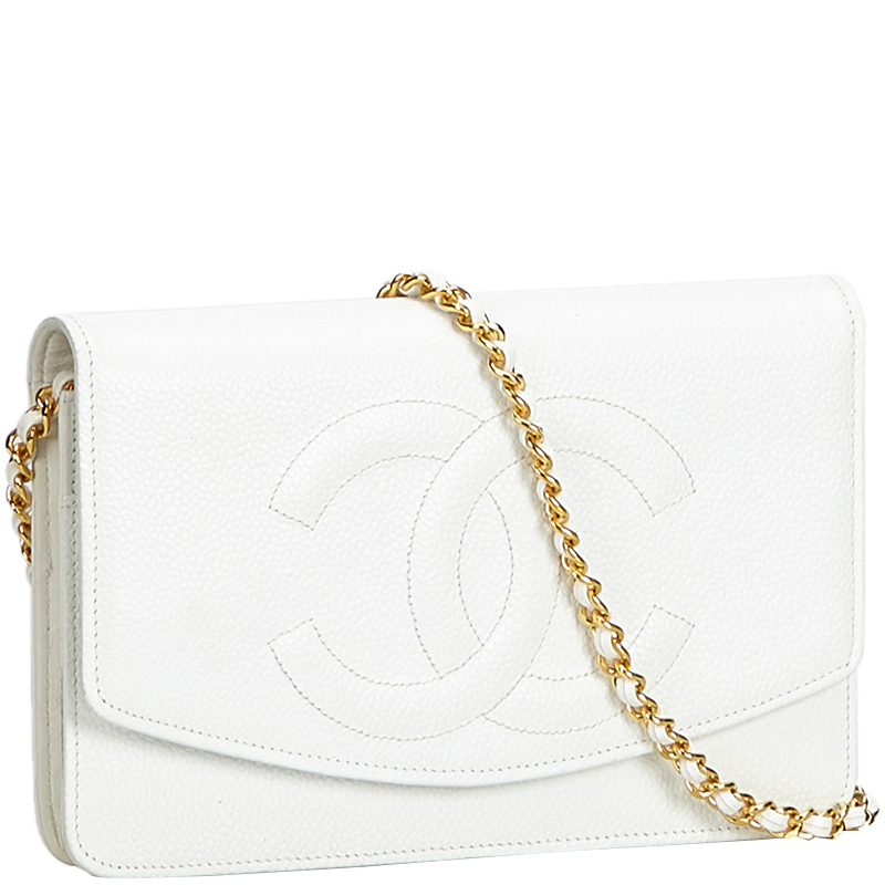 

Chanel White CC Caviar Leather Shoulder Bag