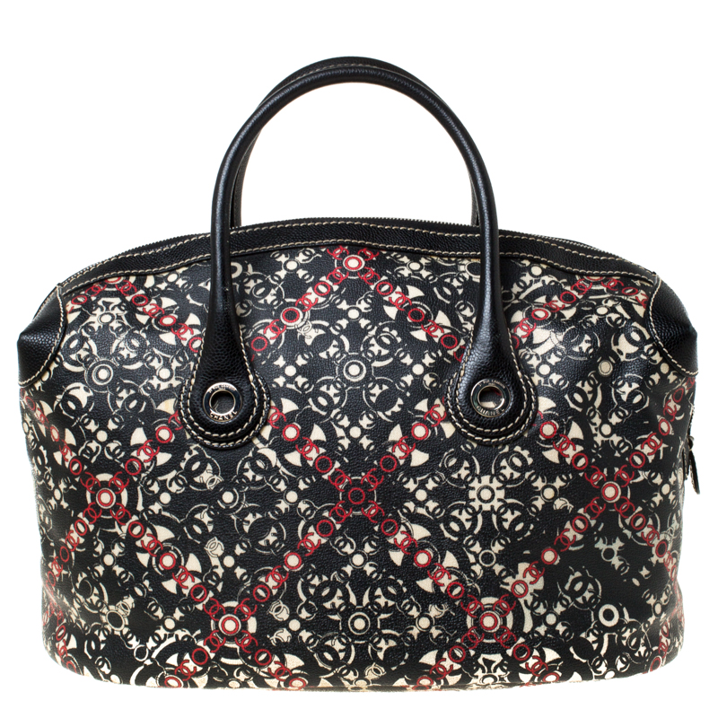 Pre Owned Chanel Black Printed Coated Canvas Boston Bag