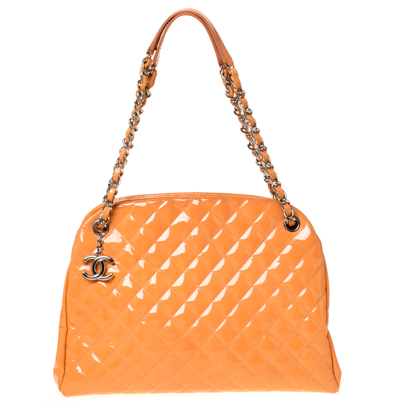 مملوكة مسبقًا Chanel Orange Quilted Patent Leather Medium Just Mademoiselle Bowler Bag