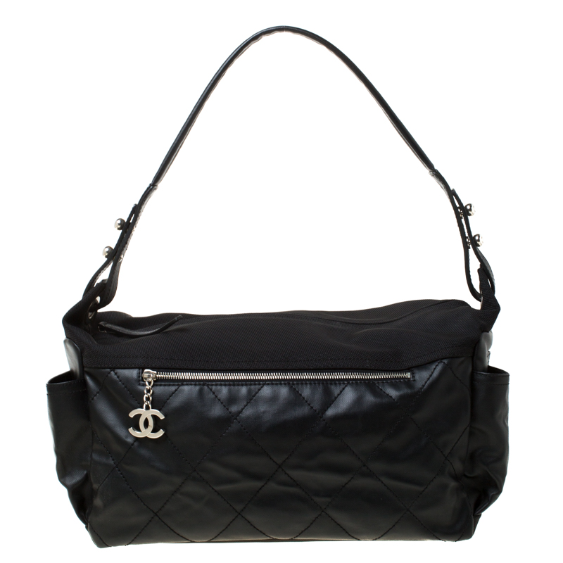 Pre Owned Chanel Black Coated Canvas and Nylon Large Biarritz Hobo