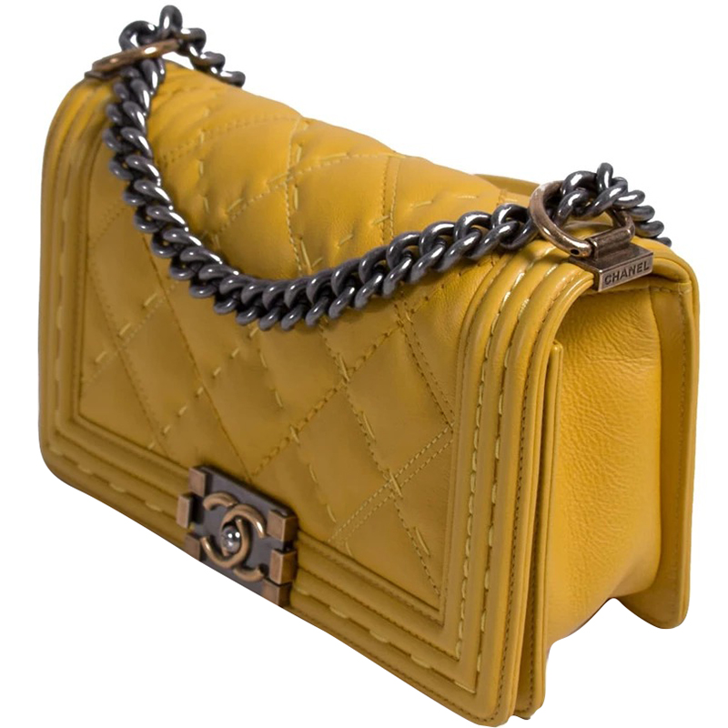 

Chanel Yellow Grained Calfskin Leather Medium Boy Flap Bag