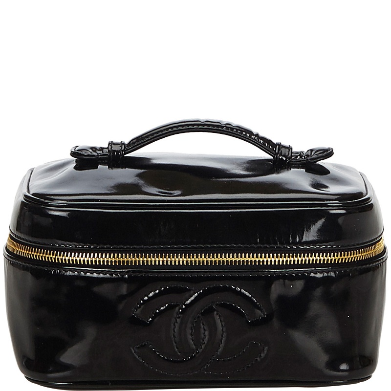 Pre Owned Chanel Black Patent Leather CC Vanity Bag