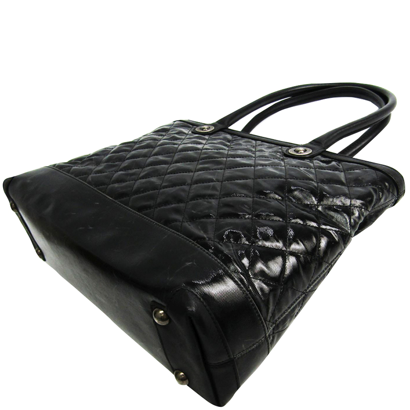 

Chanel Black Quilted Patent Leather Tote Bag