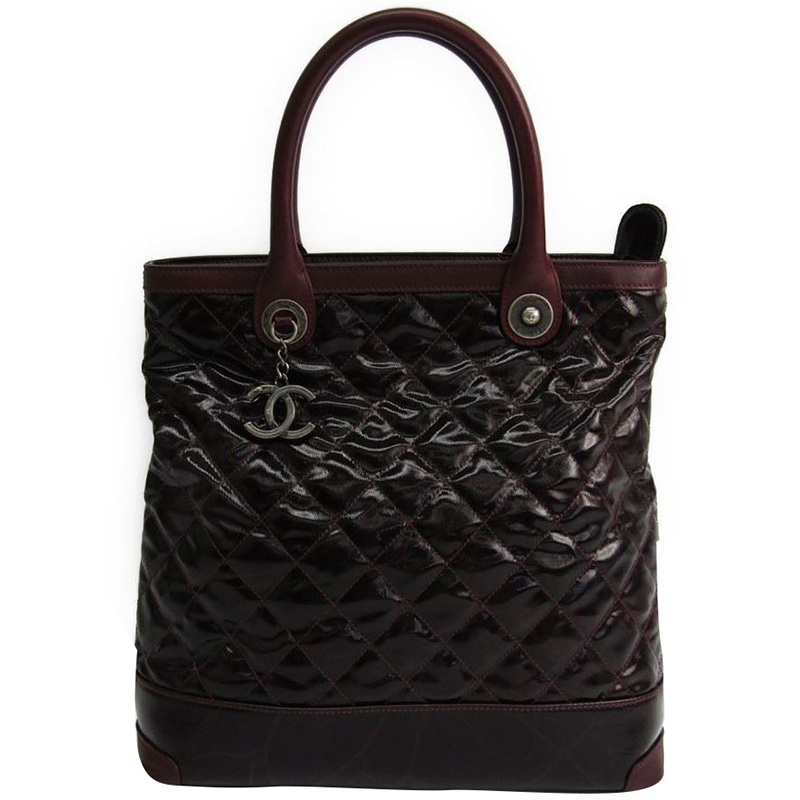 Chanel Black Bordeaux Quilted Patent Leather Tote Bag