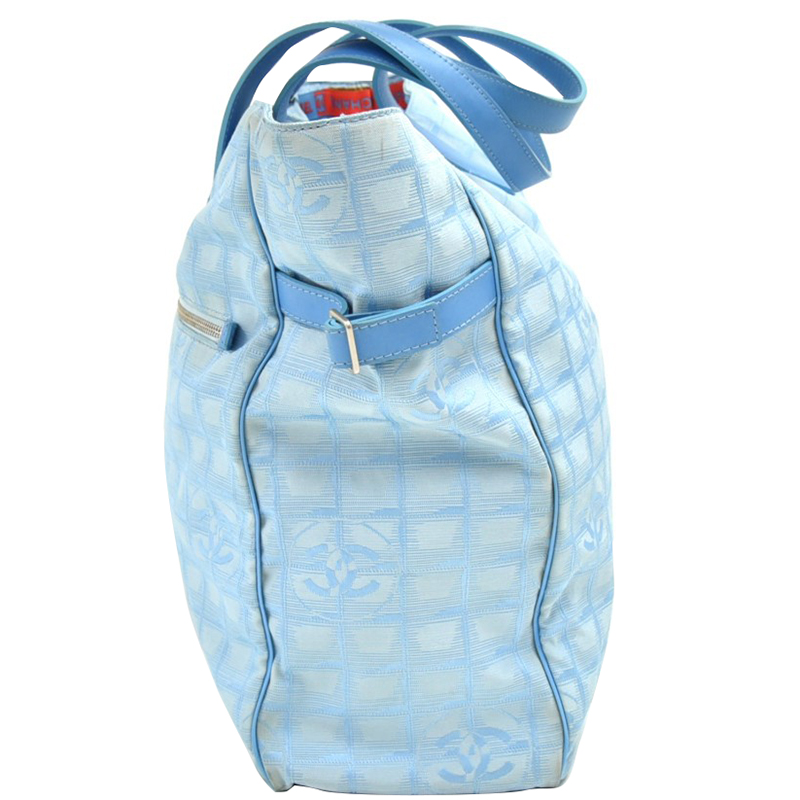 

Chanel Light Blue Jacquard Nylon Travel Line Tote