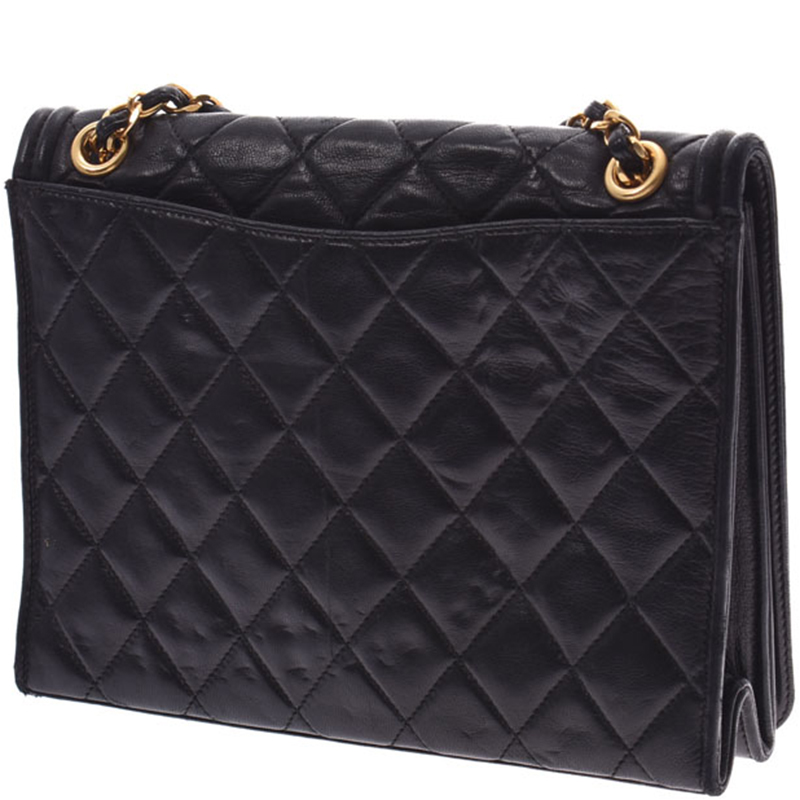 Chanel Black Matrasse Lambskin Leather Shoulder Flap Bag