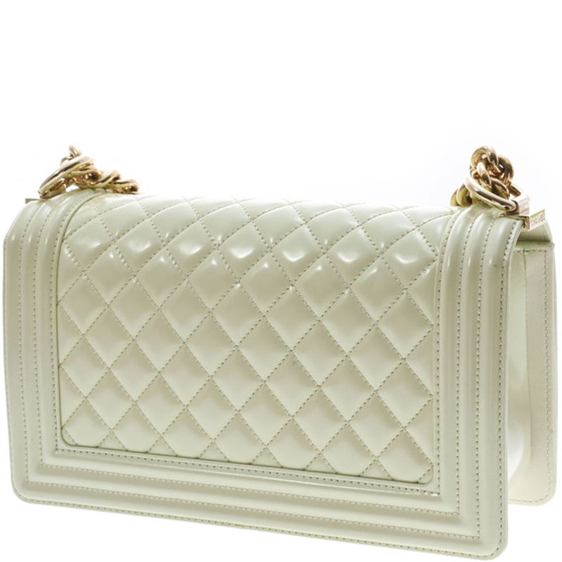 

Chanel Mint Green Quilted Patent Leather  Boy Flap Bag