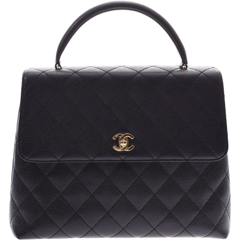 Pre Owned Chanel Black Metalasse Caviar Leather Top Handle Bag