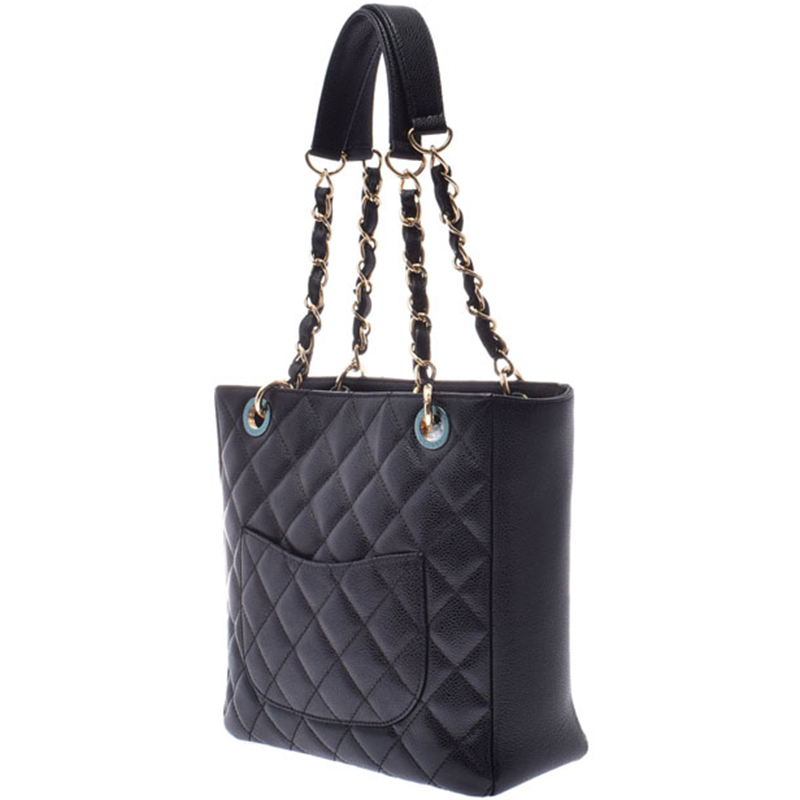 

Chanel Black Quilted Caviar Leather Petite Shopping Tote