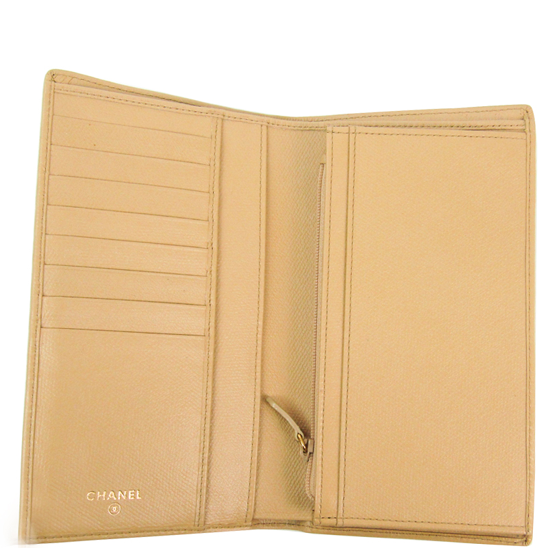 

Chanel Beige Calfskin Leather Coco Button Long Wallet