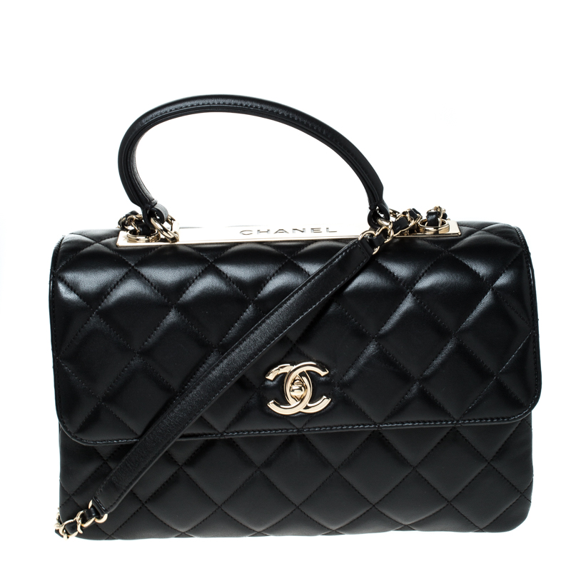 Chanel Black Lambskin Leather Trendy CC Medium Top Handle Bag