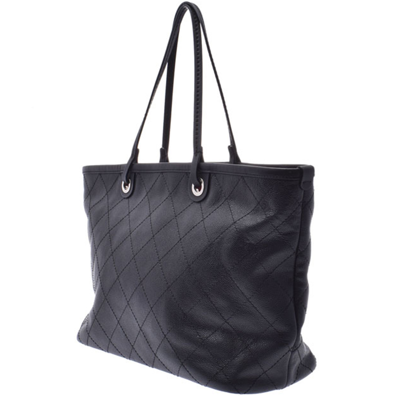 

Chanel Black Matrasse Leather Chain Tote Bag