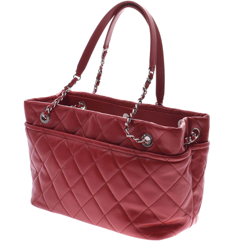 

Chanel Red Matrasse Leather Chain Tote Bag