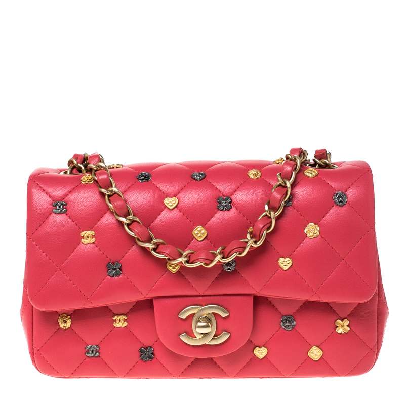 Chanel Coral Pink Quilted Leather Studded Flap Shoulder Bag Chanel