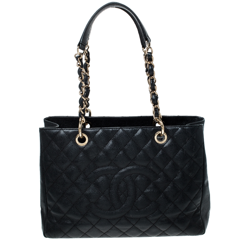 Pre Owned Chanel Black Quilted Caviar Leather Grand Shopper Tote