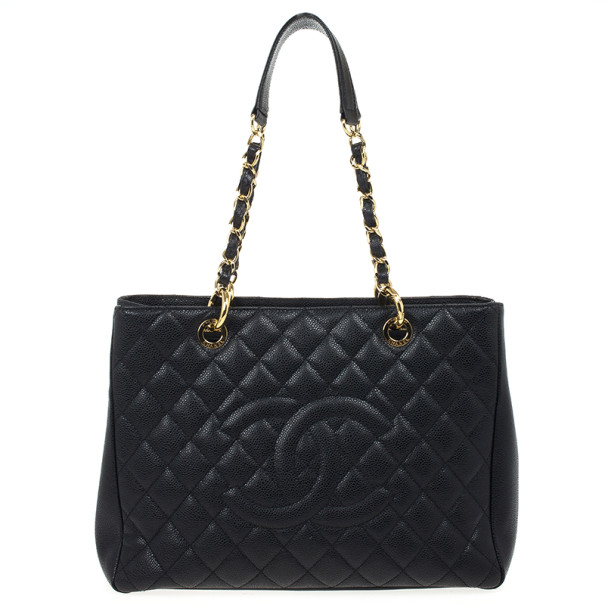 Pre Owned Chanel Black Caviar Grand Shopper Tote