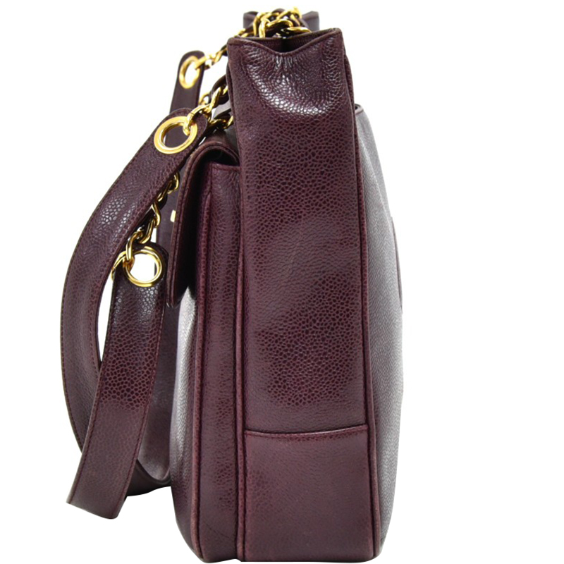 

Chanel Purple Caviar Leather Front Flap Pocket Plum  Shoulder Bag