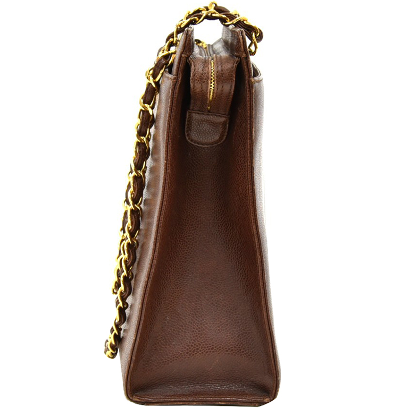 

Chanel Brown Caviar Leather Double Pocket Chain Tote