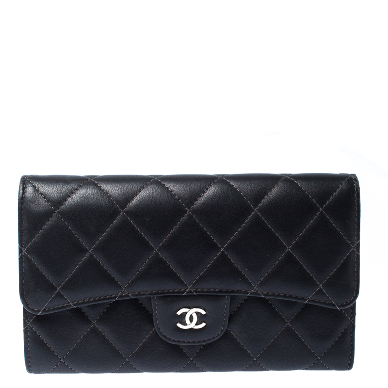 Chanel Black Quilted Leather Classic L Flap Wallet