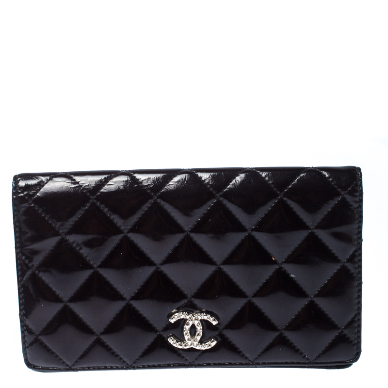 Chanel Black Quilted Patent Leather CC L Yen Continental Wallet Chanel | TLC