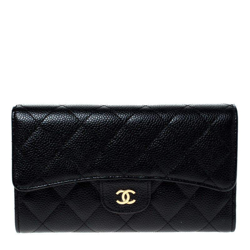 Chanel Black Quilted Leather Classic L Flap Wallet