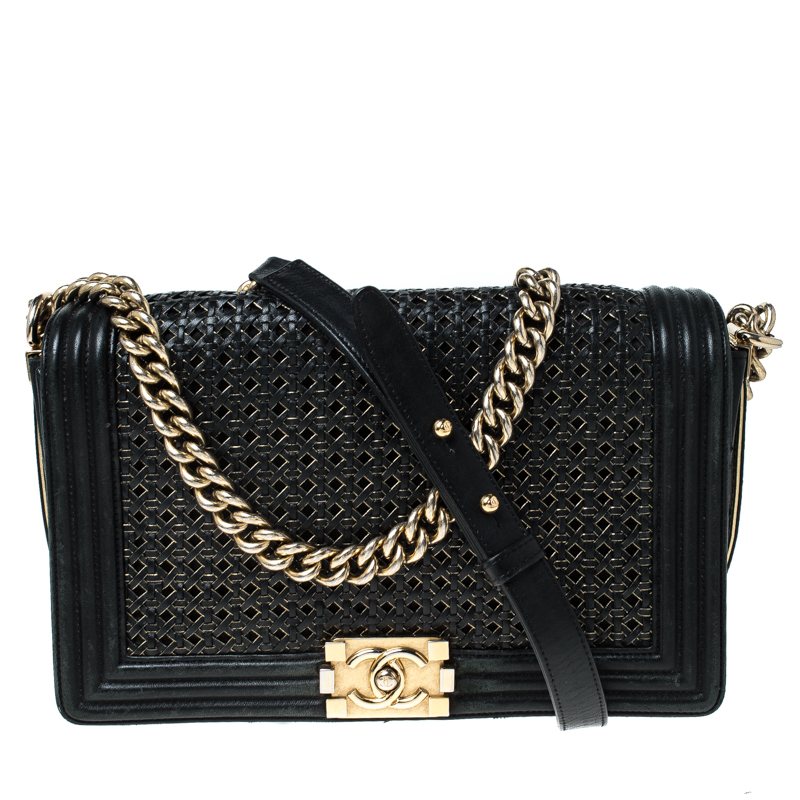 chanel woven boy bag